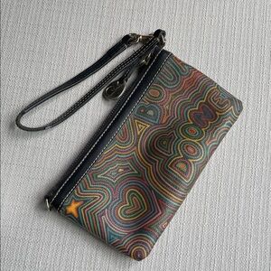 Dooney & Bourke vintage Y2K Rainbow Graffiti Leather Wristlet Wallet Black Trim